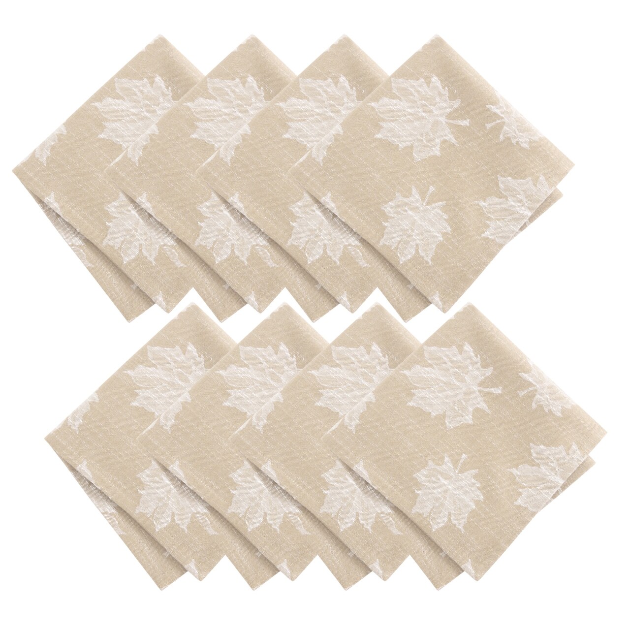 Threadmade Home Falling Leaves Jacquard Napkins, Set of 8, Taupe - 17"W x 17"L